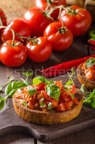 Stock fotó: Olasz · bruschetta · pörkölt · paradicsomok · fokhagyma · gyógynövények