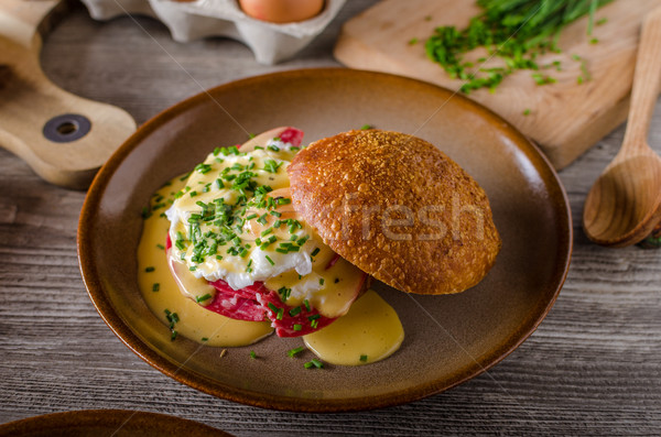 Egg benedict with hollandaise sauce Stock photo © Peteer