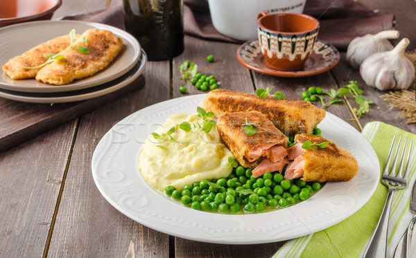 Fried salmon with mashed potato and vegetable Stock photo © Peteer