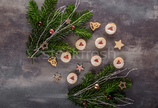 Foto stock: Natal · doce · bolinhos · comida · árvore · fundo