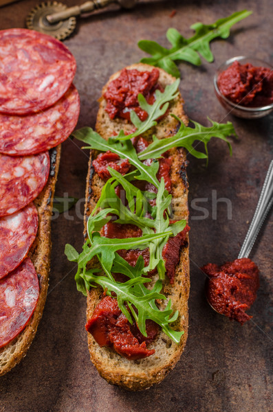 Rustic baguette with herbs and chorizo Stock photo © Peteer