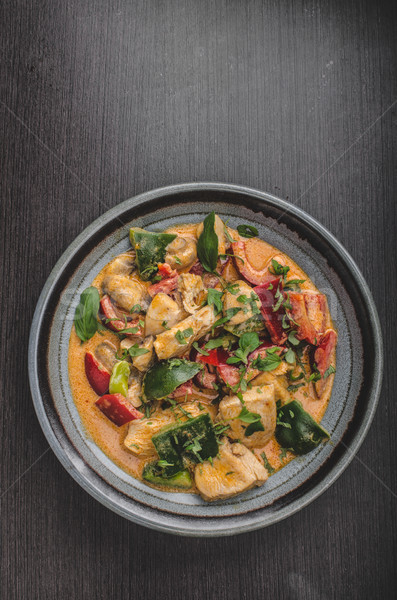 Curry tyúk zöldség friss étel étel fotózás Stock fotó © Peteer