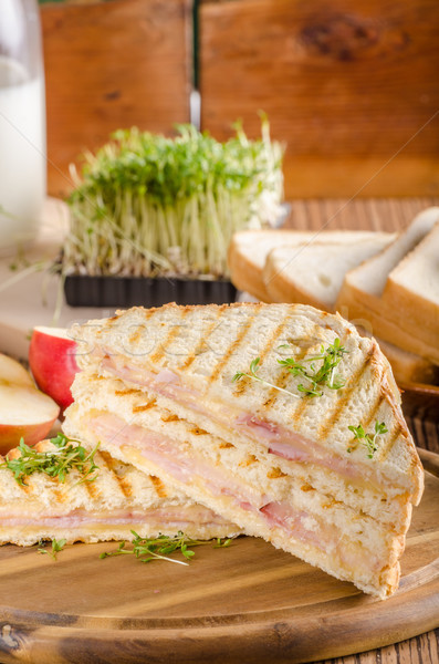 Panini cheese ham toast, fresh apple sandwitch Stock photo © Peteer