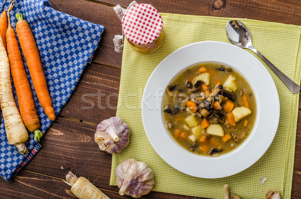 Eerlijk eigengemaakt aardappelsoep gezonde kruiden weinig Stockfoto © Peteer