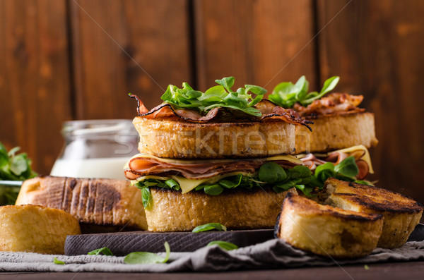 French toast with homemade ham, gouda cheese Stock photo © Peteer