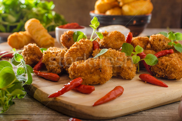 Kip popcorn eigengemaakt aardappel hete saus Stockfoto © Peteer