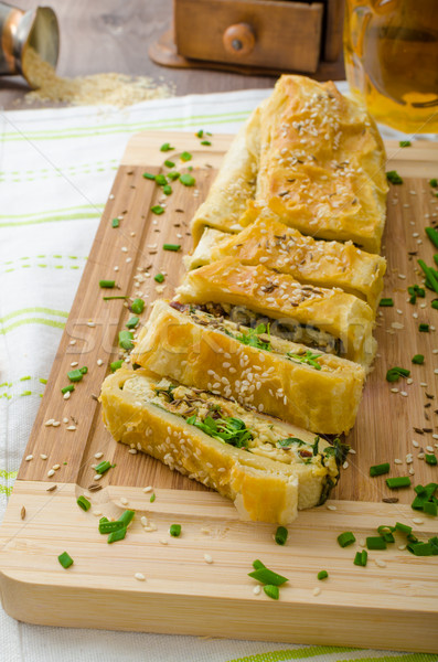 Strudel with spinach, blue cheese and garlic Stock photo © Peteer