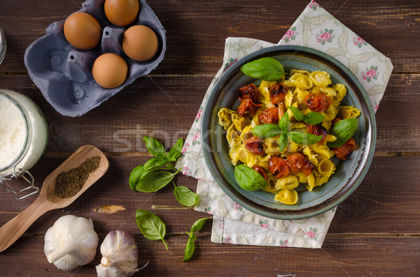 Stockfoto: Tortellini · plantaardige · kruiden · eigengemaakt · pasta