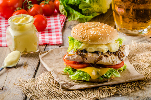 Chicken burger, cold beer Stock photo © Peteer