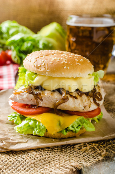 Chicken burger, cold beer Stock photo © Peteer