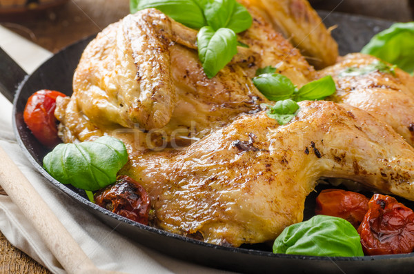 Poulet tomates basilic fer pan [[stock_photo]] © Peteer