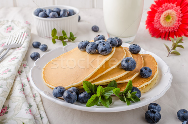 Stockfoto: Amerikaanse · pannenkoeken · bosbessen · esdoorn · siroop · voedsel