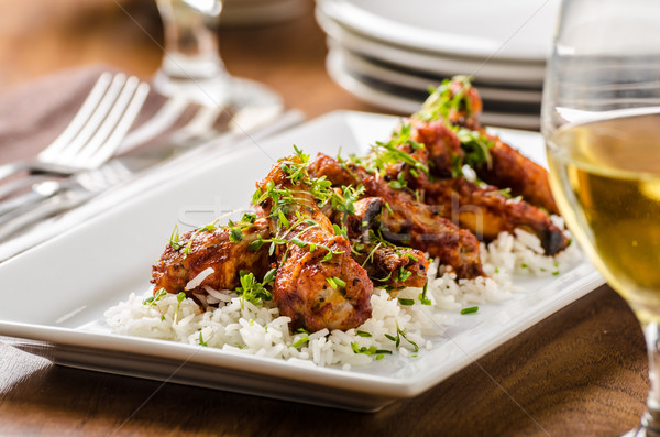 Chaud ailes basmati riz poulet grillé dîner [[stock_photo]] © Peteer