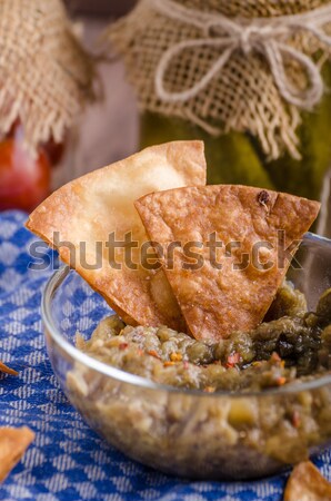 Caseiro tortilla batatas fritas alho berinjela molho Foto stock © Peteer