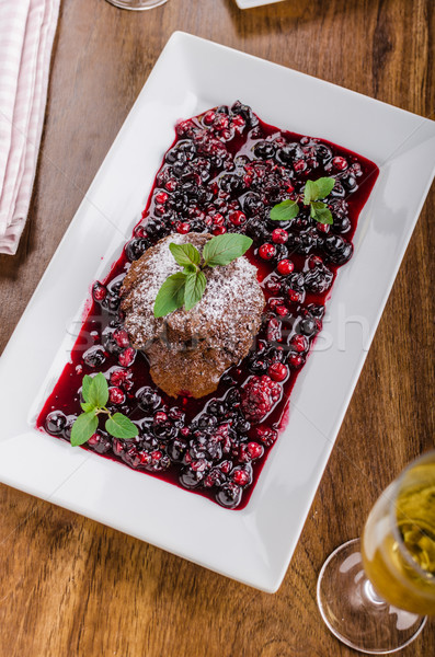 Stock photo: Chocolate souffle with berries