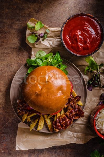 Rindfleisch burger Speck home wenig Stock foto © Peteer
