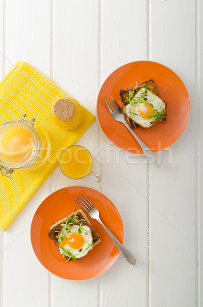 Croque Madame - french baked toast Stock photo © Peteer