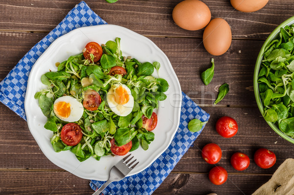 Lechuga ensalada huevos tomates miel mostaza Foto stock © Peteer