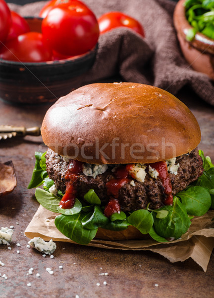 Foto d'archivio: Carne · burger · formaggio · tipo · gorgonzola · fatto · in · casa · nachos · chip