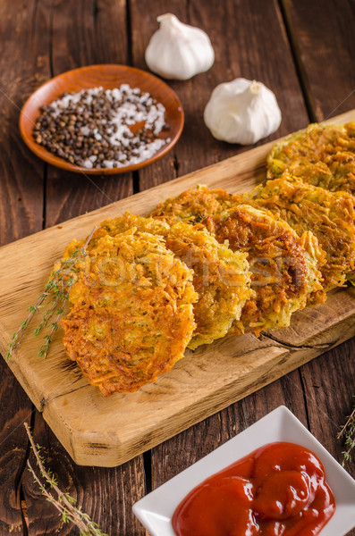 Delish potato pancakes with ketchup Stock photo © Peteer