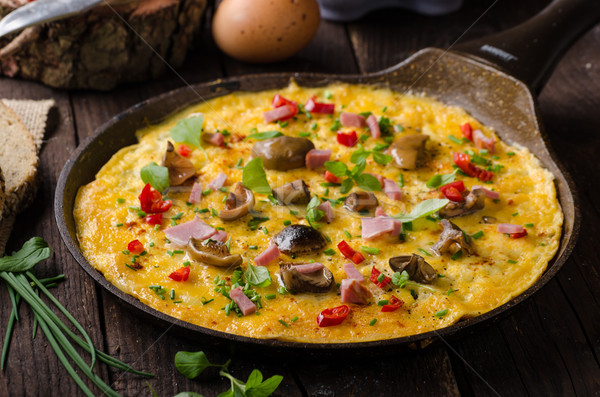 Fresh omelette, pickles mushrooms and chilli Stock photo © Peteer