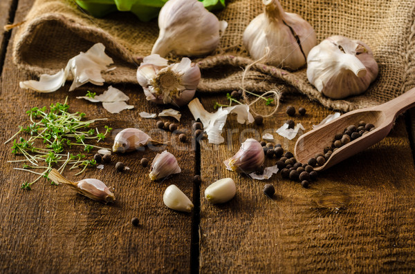Domestic bio garlic - Czech, spices and fresh microgreens Domestic bio garlic Stock photo © Peteer