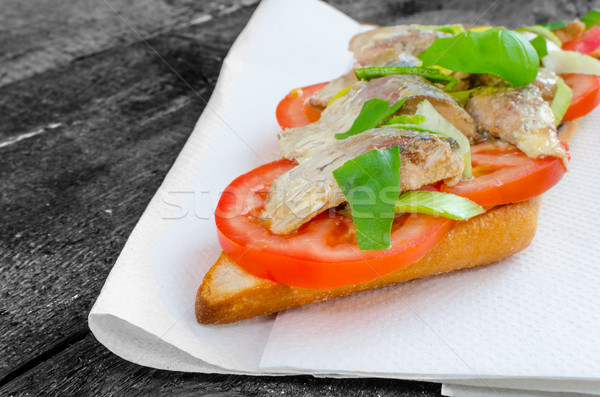 Bruschetta with tomato, sardines Stock photo © Peteer