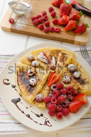 Pancakes with homemade balsamic reduction and fresh fruit Stock photo © Peteer