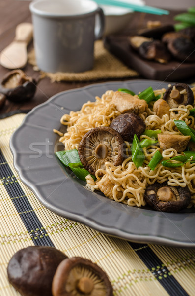 Chinese noodles with chicken and shitake Stock photo © Peteer