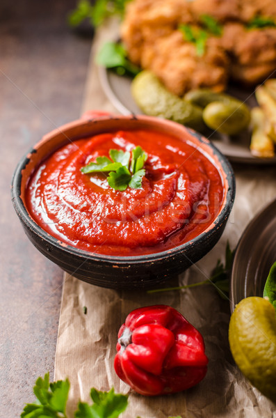 Originale frites françaises maison sauce piquante piment poivrons [[stock_photo]] © Peteer