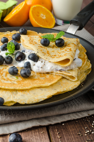 Healthy chia pancakes with blueberries Stock photo © Peteer