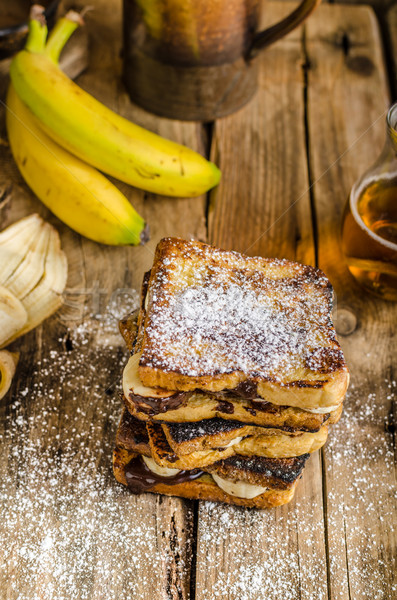 Fransız tost muz çikolata rustik resim Stok fotoğraf © Peteer