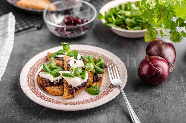 Heatly food toast with onion and mozzarella Stock photo © Peteer