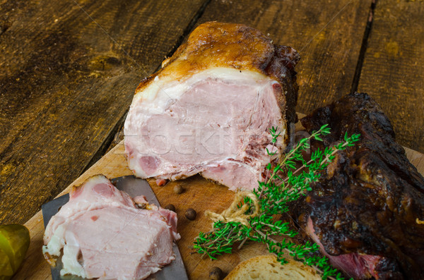 Slowly smoked meat and pickles Stock photo © Peteer