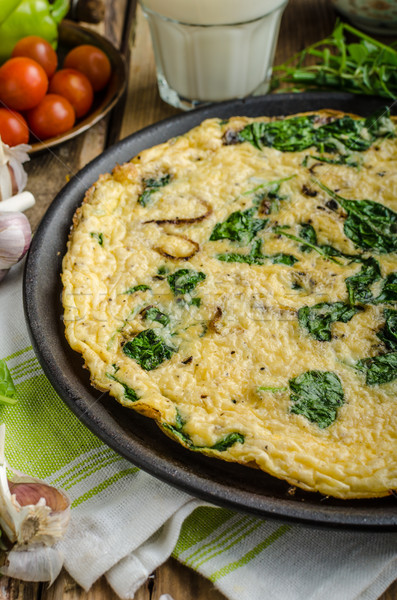 Frittata with spinach and garlic Stock photo © Peteer