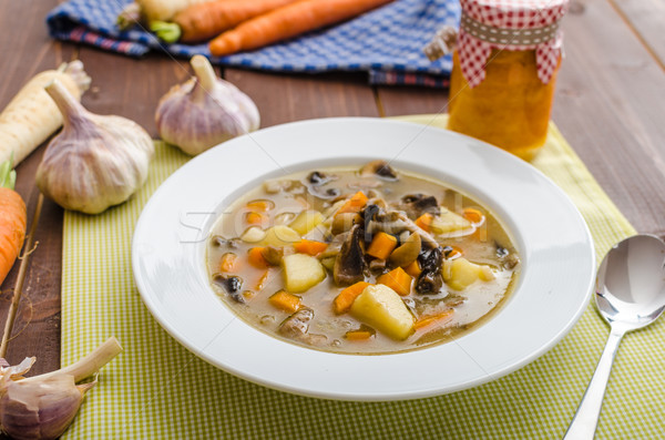 Eerlijk eigengemaakt aardappelsoep gezonde kruiden weinig Stockfoto © Peteer