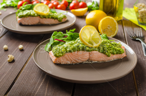 Steamed salmon with pesto Stock photo © Peteer