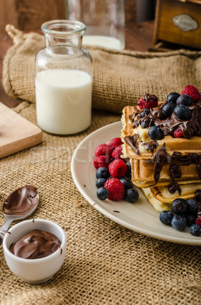 Waffles with fruits and chocolate Stock photo © Peteer