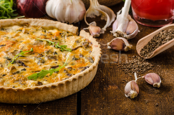 Cheese Quiche with chicken, arugula and mushrooms Stock photo © Peteer
