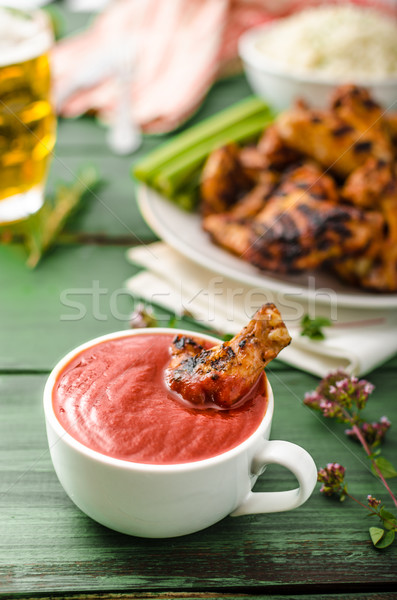 Stock photo: Barbecue grilled chicken wing