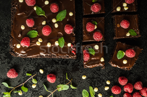 Chocolade mint framboos witte koffie cake Stockfoto © Peteer