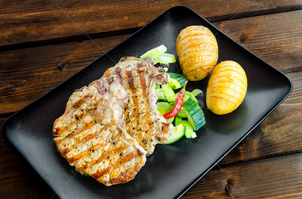Grilled cutlet with vegetables and roasted potatoes Stock photo © Peteer