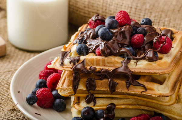 Waffles with fruits and chocolate Stock photo © Peteer