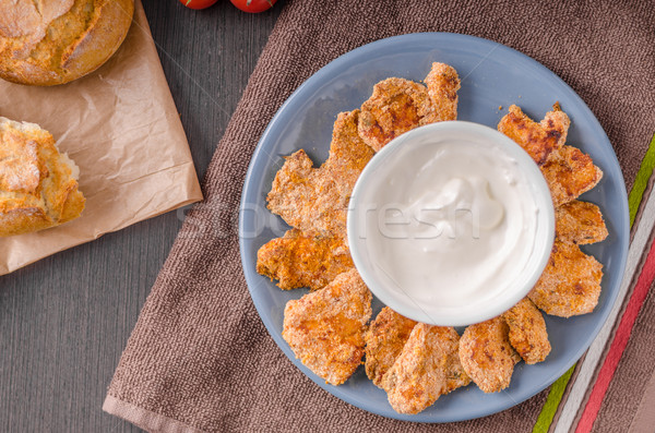 Delish chicken popcorn with garlic dip Stock photo © Peteer