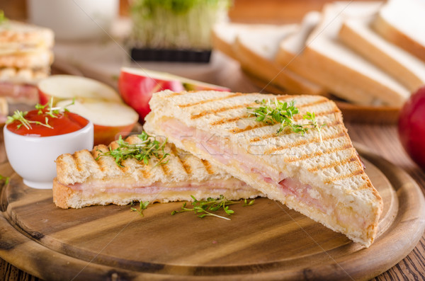 Stockfoto: Panini · kaas · ham · toast · vers · appel