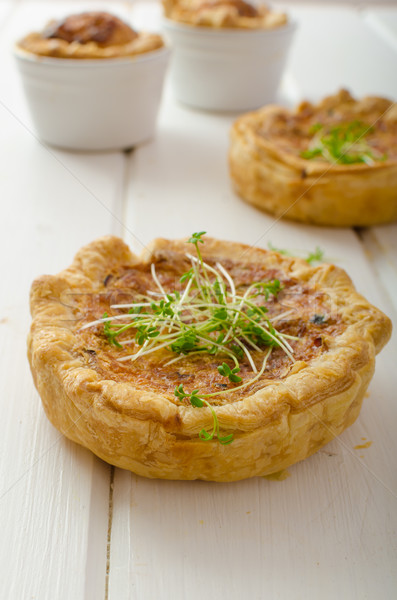 Stock photo: Onion mini quiche with bacon and corn