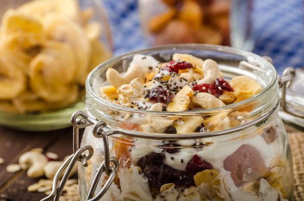Homemade yogurt with granola, dried fruit and nuts bio Stock photo © Peteer