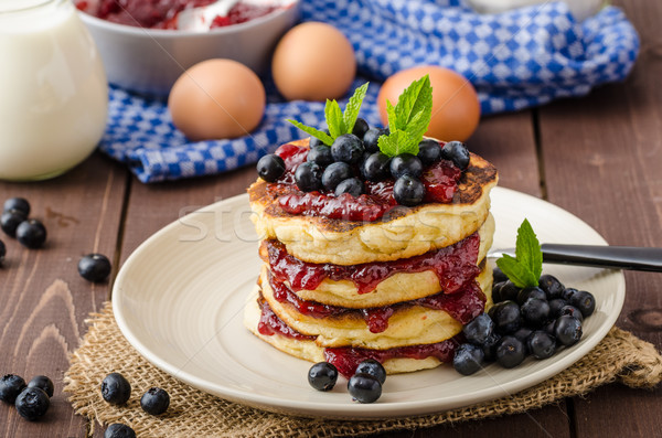 Pannenkoeken jam bosbessen bio gezonde ingrediënten Stockfoto © Peteer