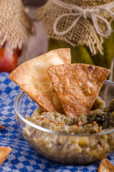 Caseiro tortilla batatas fritas alho berinjela molho Foto stock © Peteer