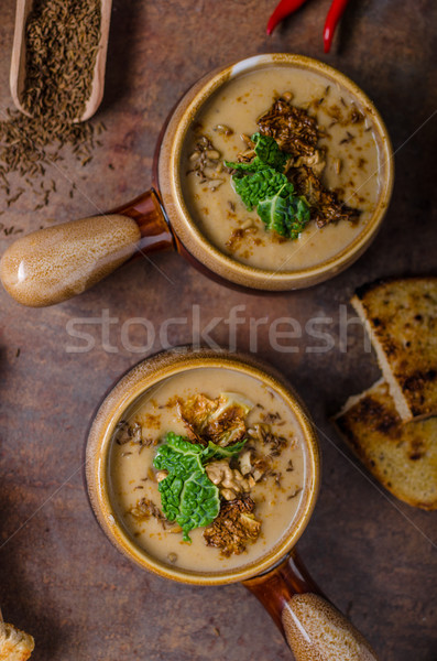 Creamy soup with roasted cauliflower and cabbage Stock photo © Peteer